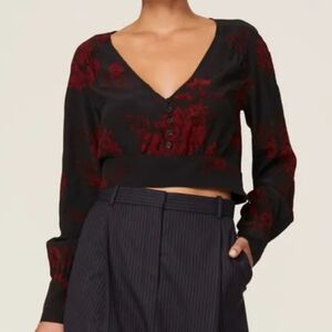 Marissa Webb Navy Floral V-neck Crop Top